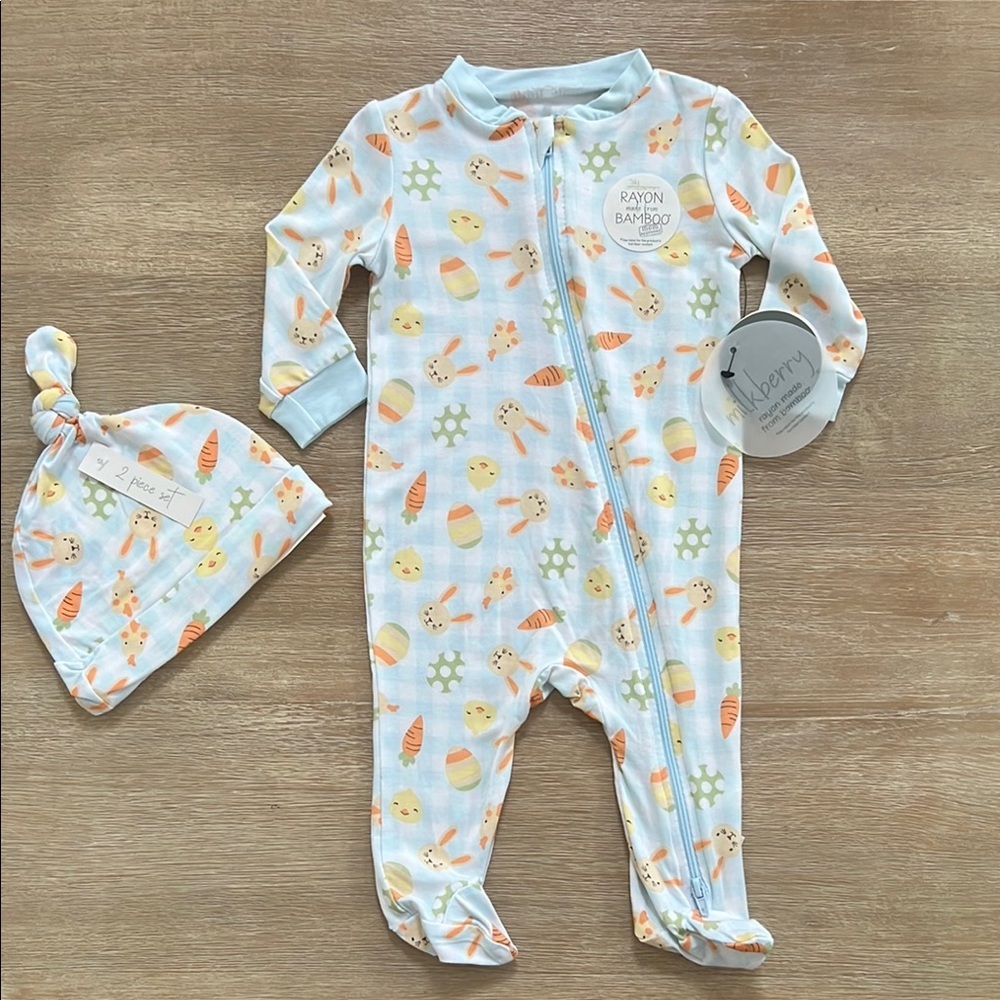 Milkberry Baby Boy Bamboo Easter Spring Footie with Hat 0-3 months